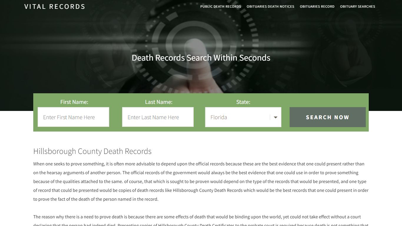 Hillsborough County Death Records |Enter Name and Search