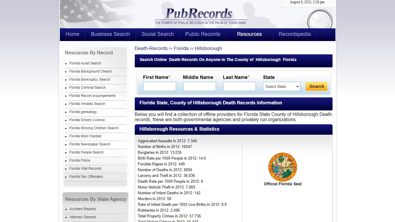 Hillsborough County, Florida Death Records